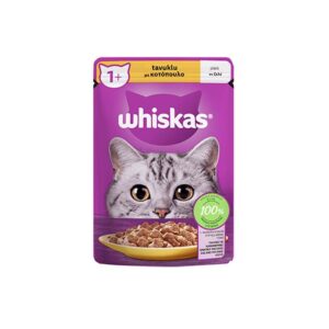 پوچ گربه برند 1+whiskas طعم مرغ 85 گرم