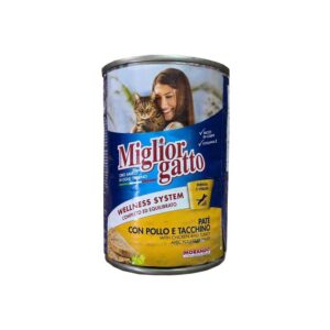 کنسرو گربه برند Miglior gatto طعم مرغ و بوقلمون 400 گرم